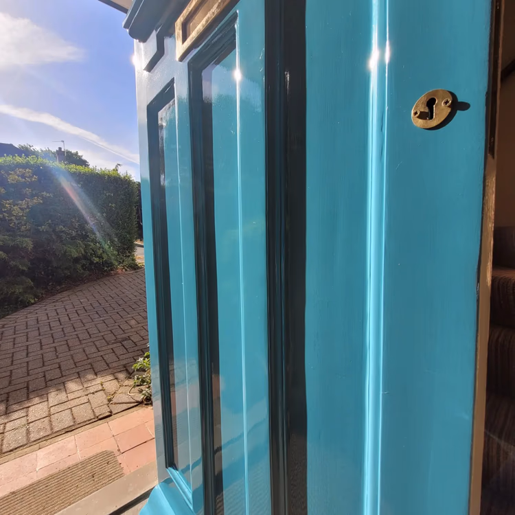Front Door and Porch Restoration in Teal Facade, photo 2 of 24