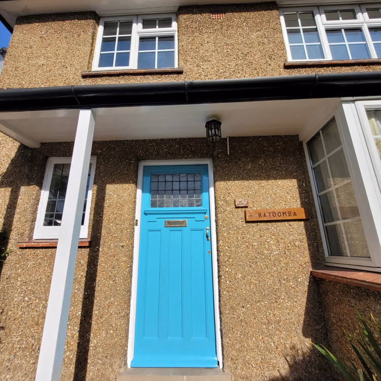 Front Door and Porch Restoration in Teal Facade, photo 3 of 24