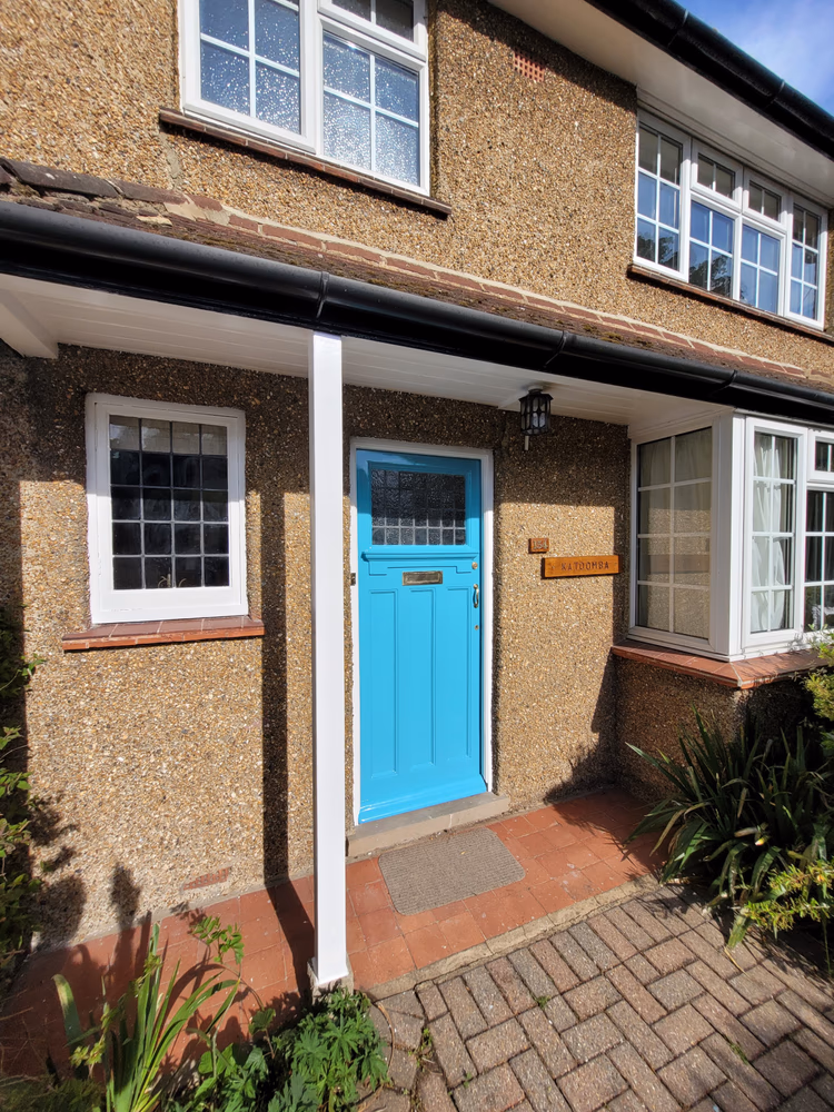 Front Door and Porch Restoration in Teal Facade, photo 5 of 24
