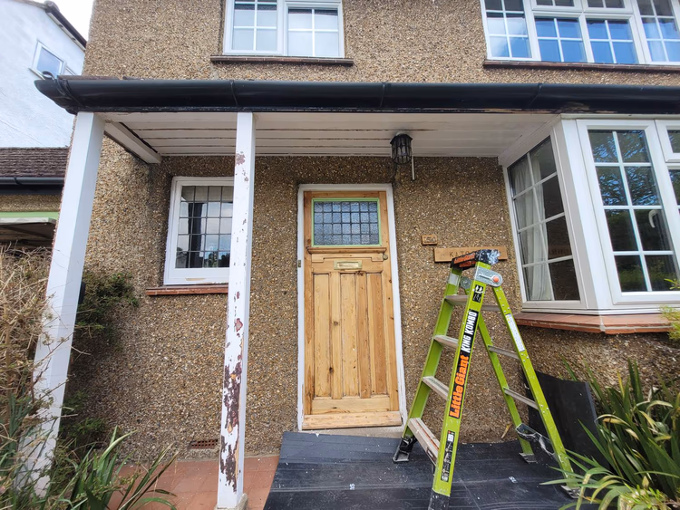 Front Door and Porch Restoration in Teal Facade, photo 14 of 24